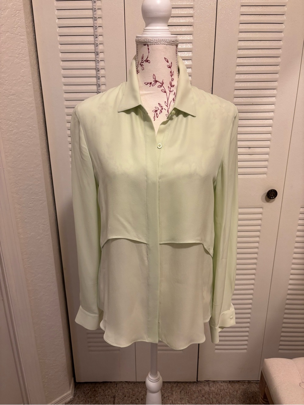 Theory Light Mint Green Layered Silk Blouse